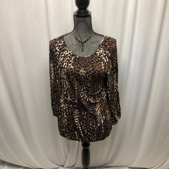 Dana Buchman Leopard Print Top Womens Sz Small Soft Stretchy Blouse Mob Wife - Picture 1 of 8